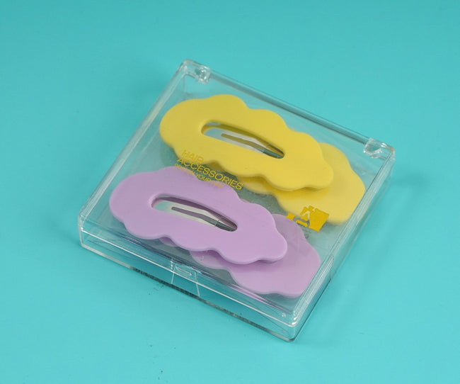 1NOM 5.5cm Scalloped Edge Water Drop Hair Clip - 4 Pcs - Yellow & Purple