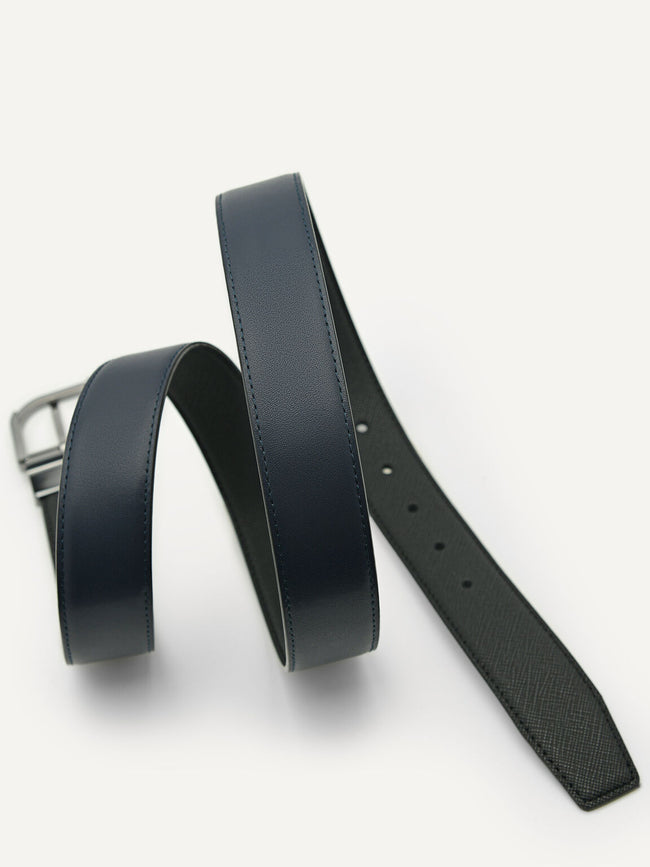 Pedro Embossed Leather Reversible Pin Belt PM3-15940225 Black
