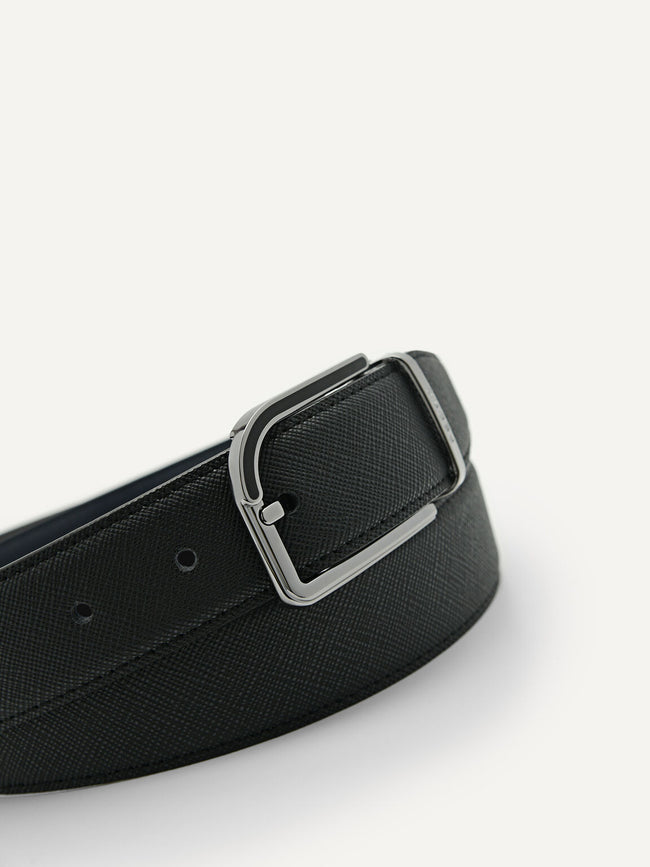 Pedro Embossed Leather Reversible Pin Belt PM3-15940225 Black