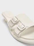 CHARLES & KEITH Double Buckle Sculptural Mules Chalk