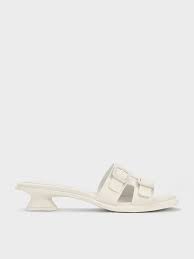 CHARLES & KEITH Double Buckle Sculptural Mules Chalk