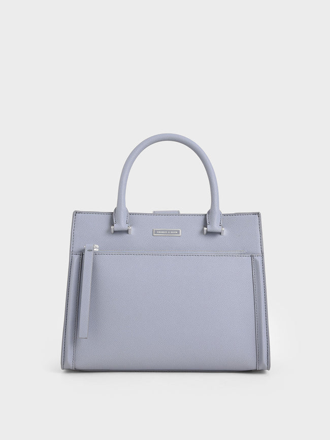 CHARLES & KEITH Double Handle Front Zip Tote Light Blue