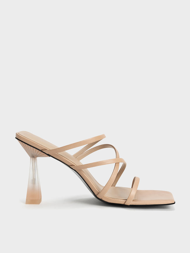 CHARLES & KEITH Transparent Heel Strappy Mules Nude