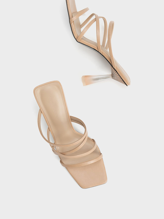 CHARLES & KEITH Transparent Heel Strappy Mules Nude
