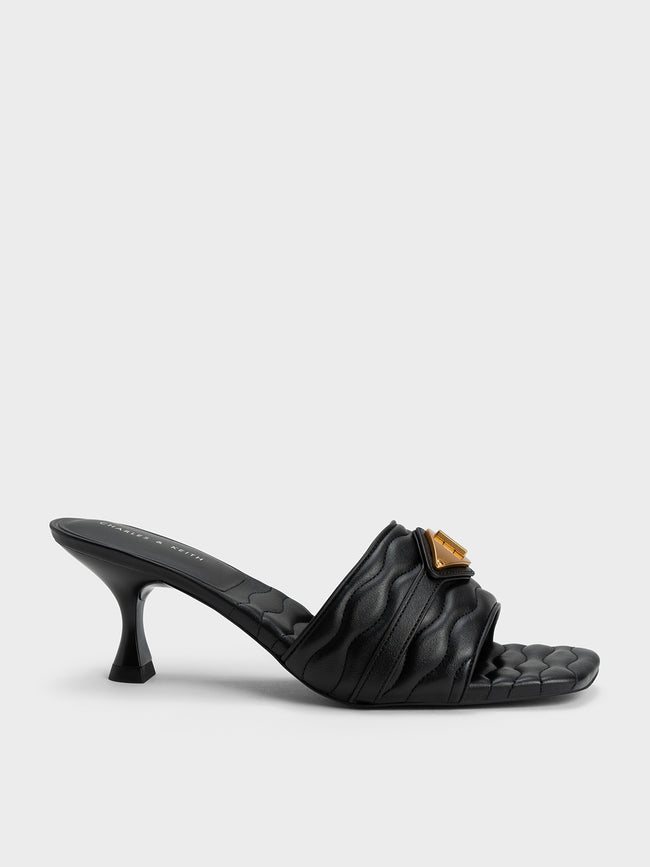 CHARLES & KEITH Metallic Accent Padded Heeled Mules Black