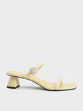 CHARLES & KEITH Gem Embellished Trapeze Heel Mules Yellow