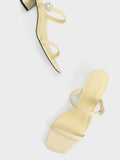 CHARLES & KEITH Gem Embellished Trapeze Heel Mules Yellow