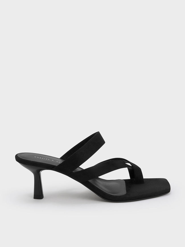 CHARLES & KEITH Textured Asymmetric Toe Ring Heeled Sandals Black