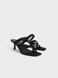 CHARLES & KEITH Textured Asymmetric Toe Ring Heeled Sandals Black