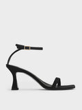 CHARLES & KEITH Textured Ankle-Strap Heeled Sandals Black