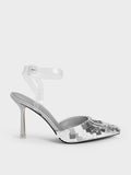 CHARLES & KEITH Sequinned Satin Ankle-Strap Pumps Silver
