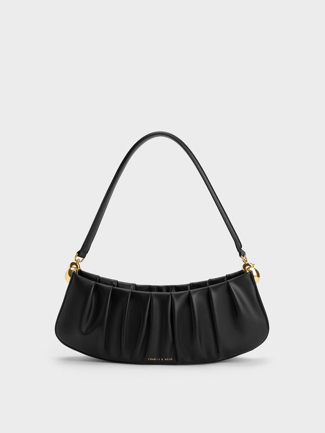 CHARLES & KEITH Aldora Ruched Shoulder Bag Black