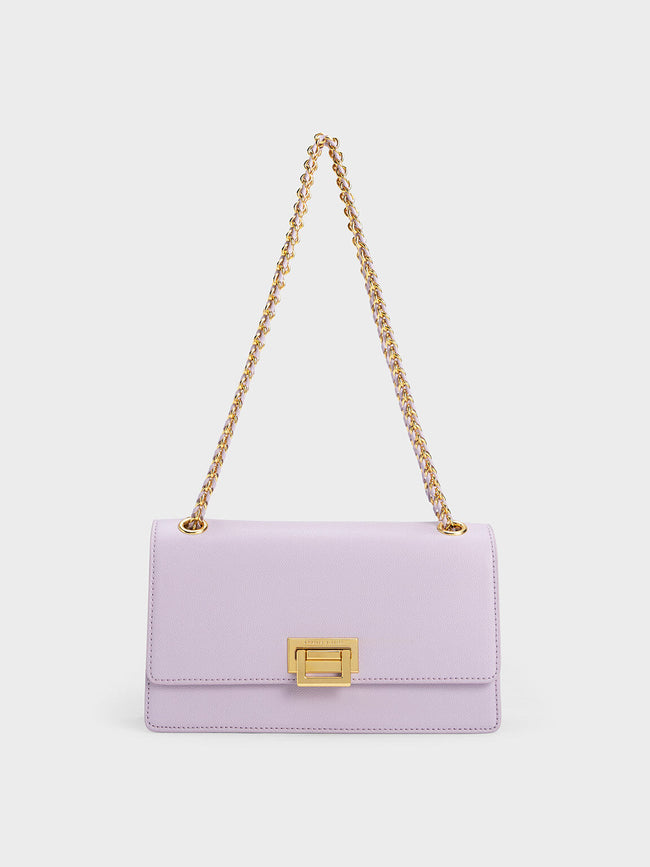 CHARLES & KEITH Metallic Accent Front Flap Bag Lilac