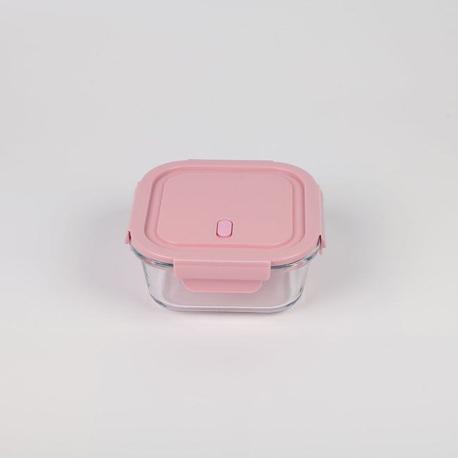 1 NOM Square Glass Food Storage Container 800ml - Pink