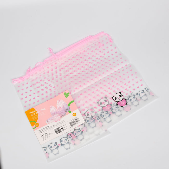 1 NOM Pink Panda Drawstring Travel Storage Bag M - 4 Pcs