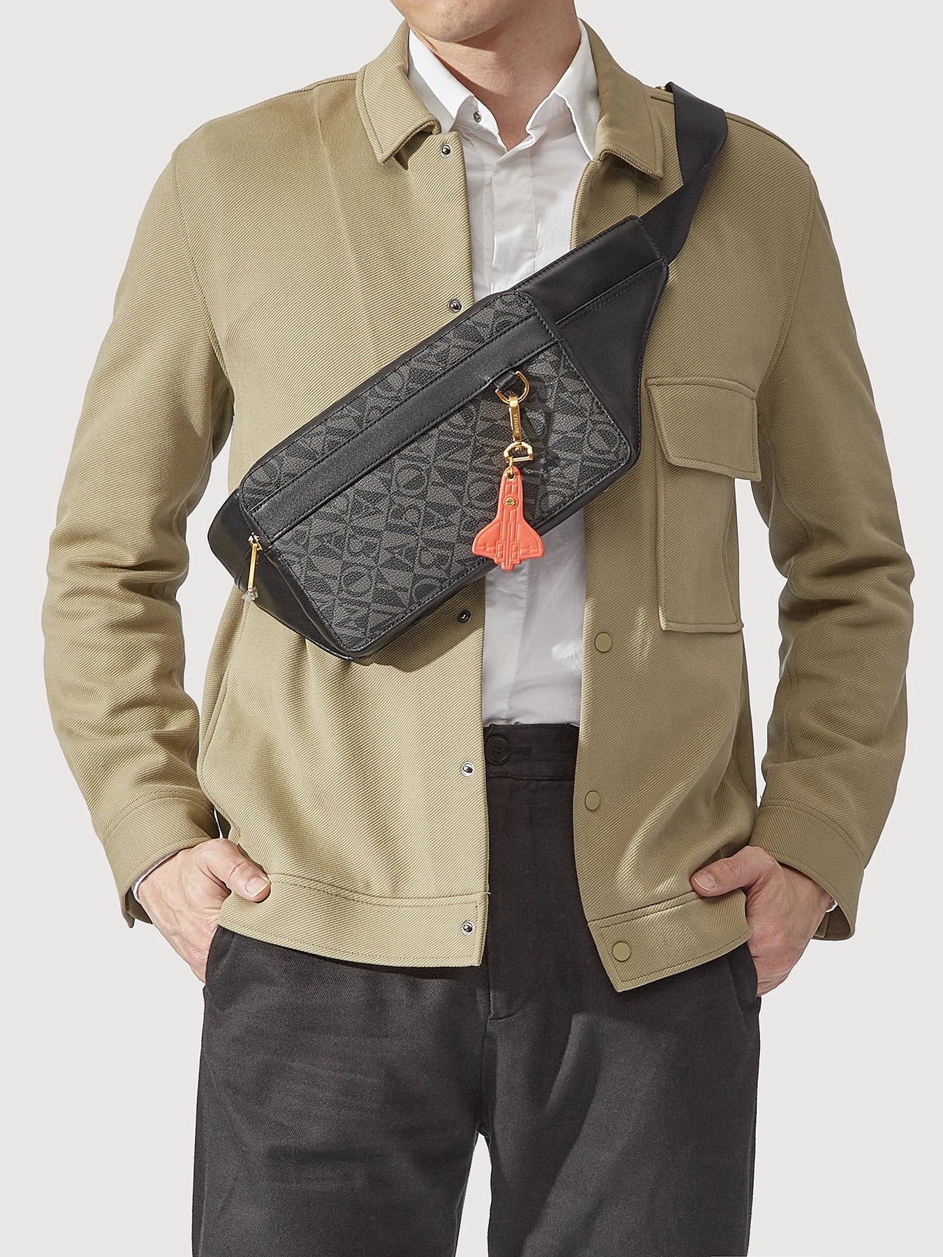 Bonia Black Monogram Messenger Men's Bag with Adjustable Strap  866013-003-08