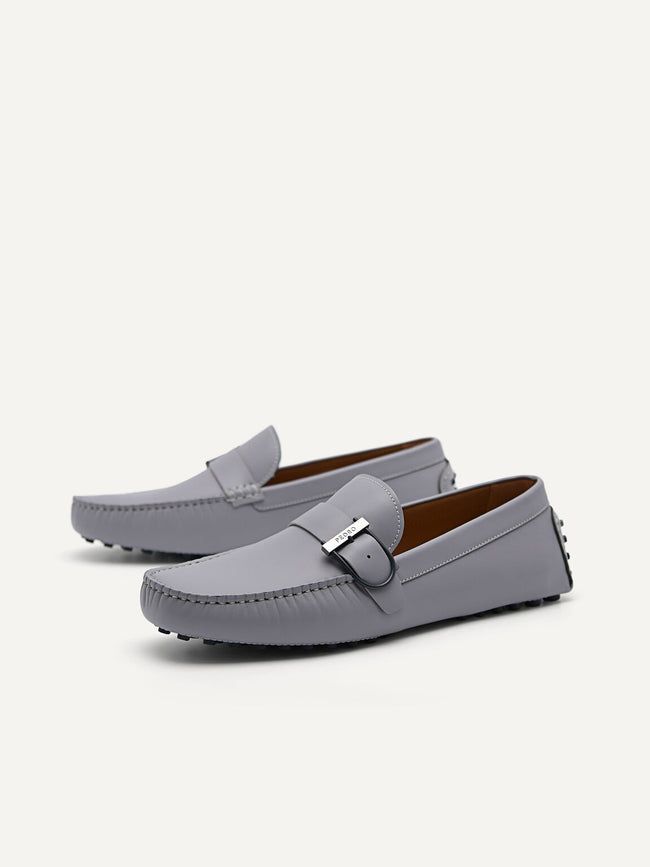 PEDRO MEN Leather Driving Moccassins with Adjustable Strap Grey PM1-65980264