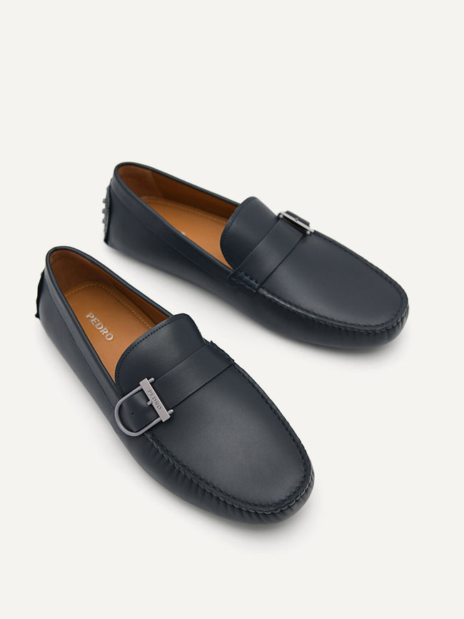 PEDRO MEN Leather Driving Moccassins with Adjustable Strap Navy PM1-65980264