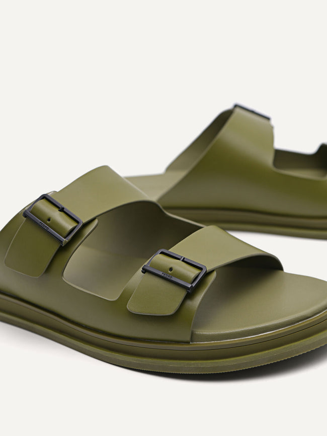 PEDRO MEN Monochrome Double Strap Slide Sandals Olive PM1-85110394