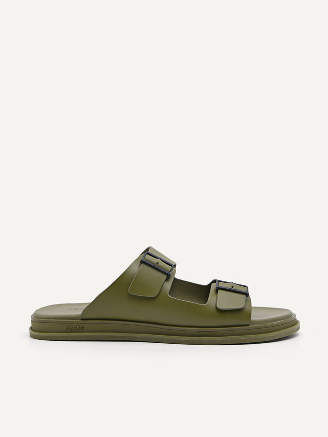 PEDRO MEN Monochrome Double Strap Slide Sandals Olive PM1-85110394