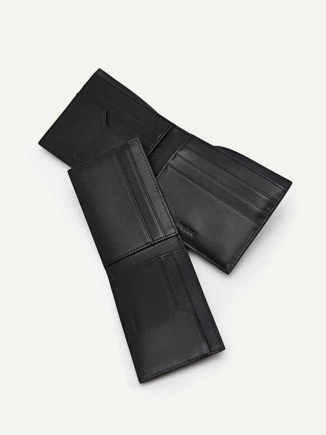 PEDRO MEN Embossed Leather Bi-Fold Wallet with Insert Black